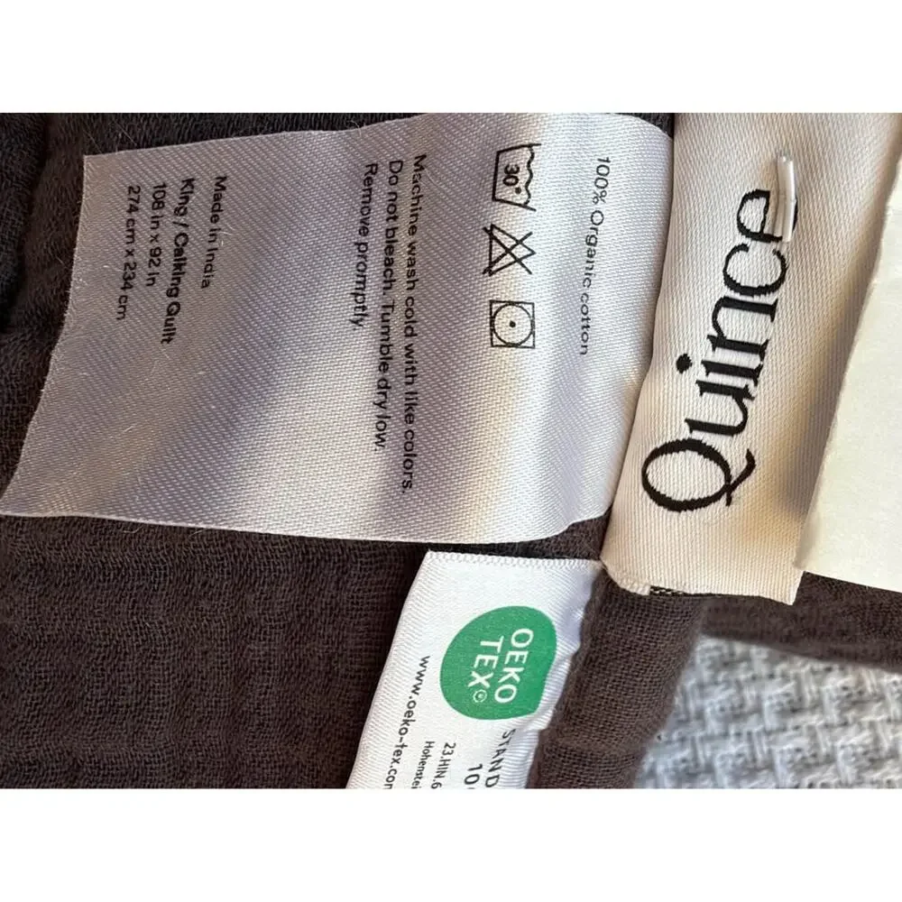 Quince Organic Cotton Gauze King size Quilt in color grey charcoal NWOT